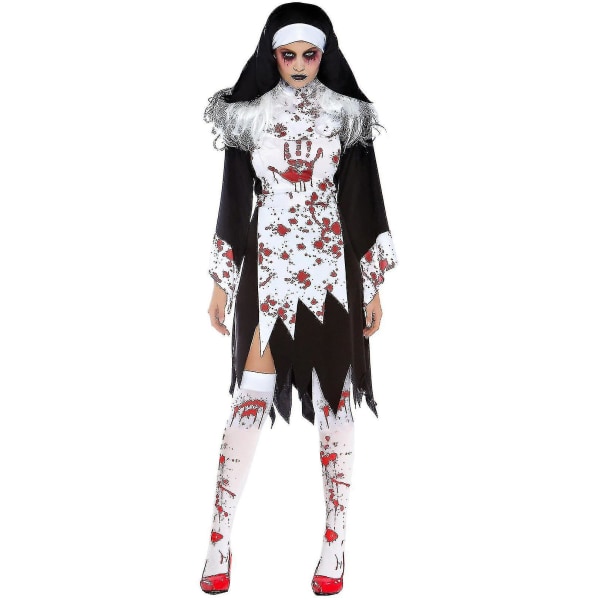 Snabb leverans Stained Nun Vampire Costume Game Uniform Halloween Costume L