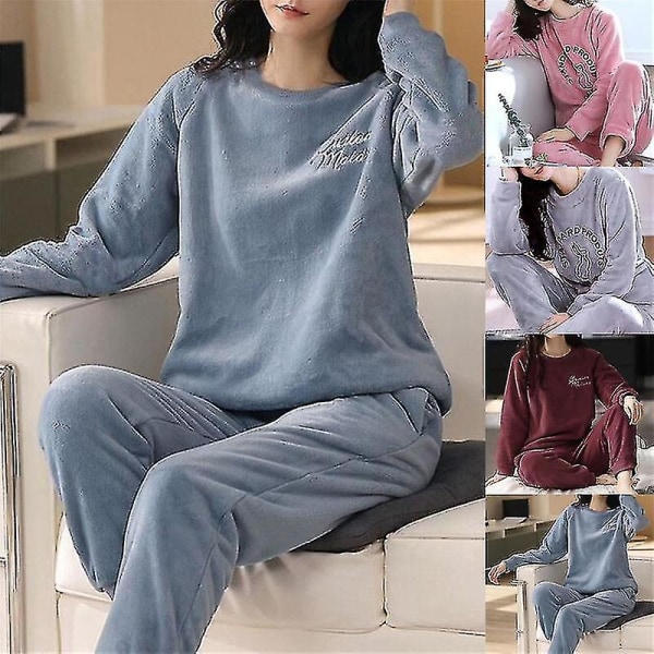 Nya 2023 flanell Pyjamas Dam Set Höst Vinter Varm Tjock Coral Velvet Långärmad nattkläder Hem Pyjamas Nattkläder style 11 L