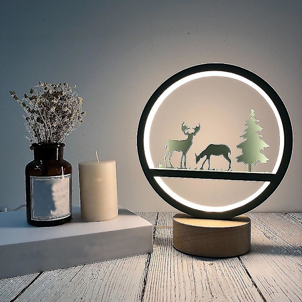 Säsongs- & Juldekorationer Julhantverk Dekoration Älg Trälampa LED-ljus Nattlampa Bordslampa Q