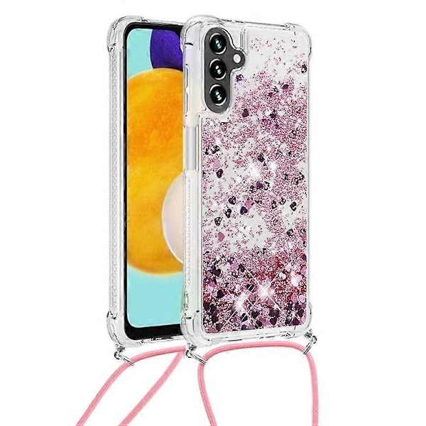 YB Quicksand Series-4 Telefondeksel Kompatibelt Med Samsung Galaxy A34 5G Flytende Sandfall Støtsikkert TPU-deksel med Lanyard PinkGold