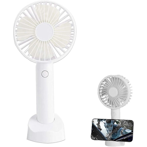 USB-ventilator, mini håndholdt ventilator og skrivebordsventilator med mobiltelefonholder er velegnede til camping, kontor, sport og hvid