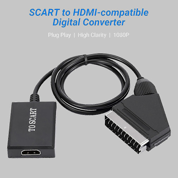 Videoadapter Plug and Play Hög Klarhet Plast 1080p Stabil Prestanda Scart till HDMI-kompatibel Digital Konverterare för Smarta Enheter