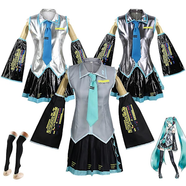 Vocaloid Miku Cosplay Peruk Dräkt Japan Midiklänning Nybörjare Framtid Miku Cosplay Kvinna Halloween Kvinnors Dräkt Herr Strl. Grey XXS