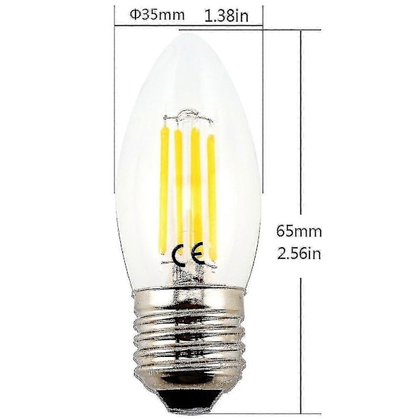 4-pack 4W E27 Skruv LED Filament Ljuslampor Varmvit 2700K Edison Skruv ES LED Antik Filament