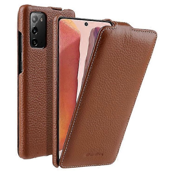 MELKCO Kompatibelt Skal för Samsung Galaxy Note20 / Note20 5G Äkta Läder+PC Vertikalt Flip Fodral Brown