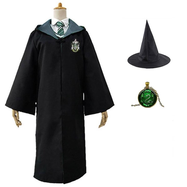 Unisex barn Vuxen Slytherin Cosplay Potters Robe Wizard Häxa Kappa Fest Cosplay Flickor Pojkar Kvinnor Män Män Halloween Kostym Set 44 Kids 125