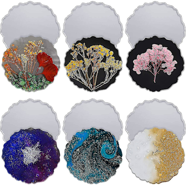 6 Stykker Resin Brikkeform Stor Silikon Geodeform Uregelmessig Bølgeform Form DIY Epoxy Brettform (haoyi)