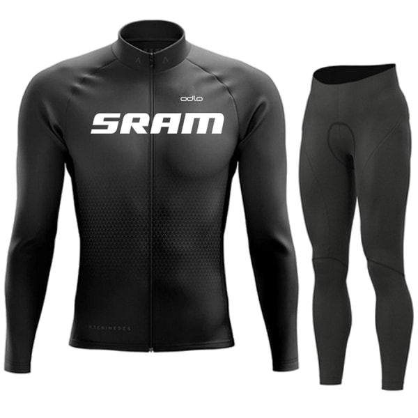 SRAM Pro Autumn Cycling Jersey Set Polkupyörän Urheilupuku MTB-univormu Ropa Ciclismo Maantiepyörävaatteet Bicicleta Pitkät ruokalaput housut Black 3XL