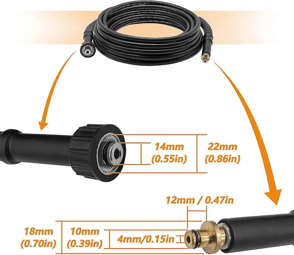 6m Högtryckstvättslang, M22 (14mm) Anslutning för Kärcher K2 (gammal modell)