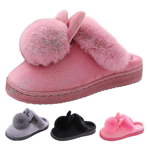 Vinter Varm bomull Kanin Hem Indoor Tofflor Dam Söta plysch Tofflor Dam Present Leather red 36-37
