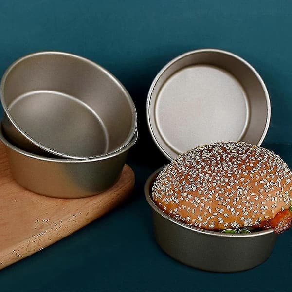 4 st 10 cm Kolstål Gyllene Mousse Tårta Hamburgare Form Bakplåt