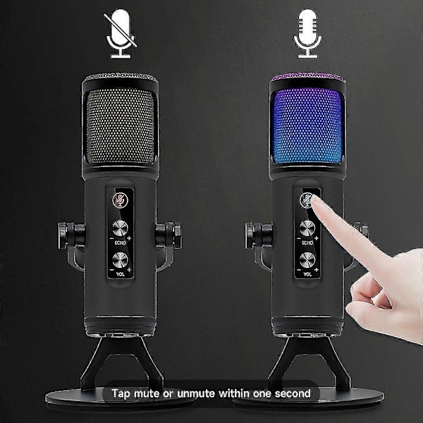 Professionell USB-mikrofon med färgglada RGB-lampor, tåliga metallmikrofoner