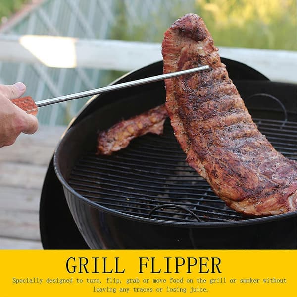 1 stk. madvender i rustfrit stål grillvender BBQ-krog køkkenredskab