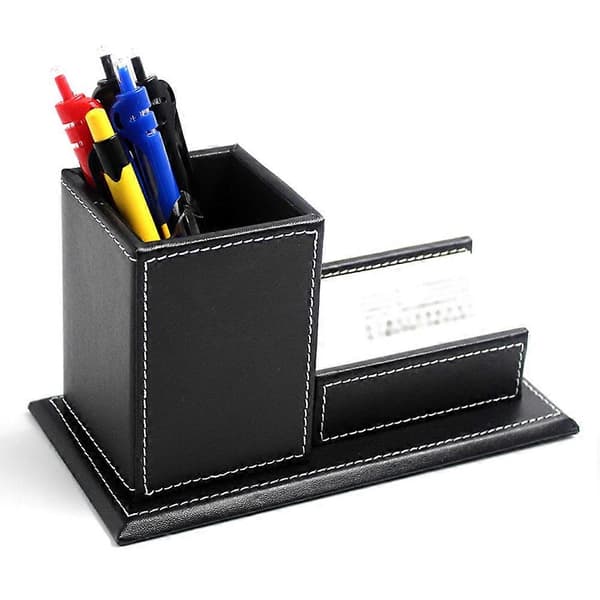 Stationær Organizer Penneholdere Til Skrivebord Sort PU Læder Opbevaring Elegant Design Rektangulær 1 stk