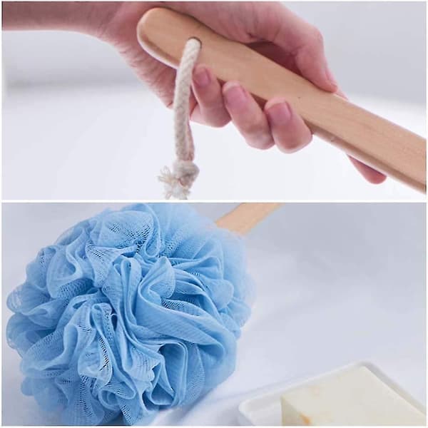Langt håndtak eksfolierende loofah, dusjsvamp, kroppsskrubber, dusjpuff