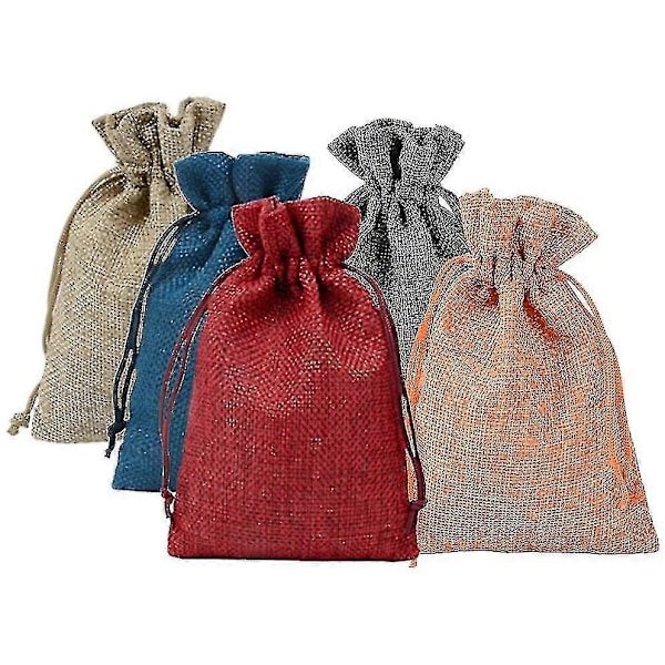 Auspicious-jute Poser, 30 Stykker Jute Gaveposer Snøringspose 10*14cm For Gaver, Smykker, Bryllup, Jul, Håndverk (5 Farger).