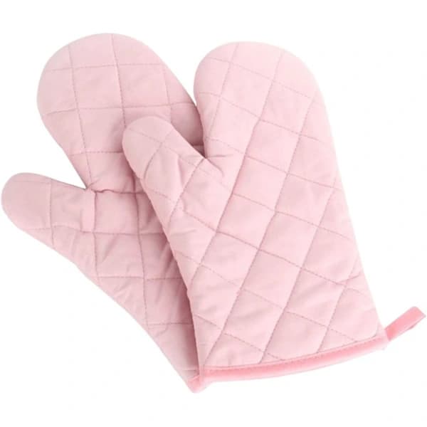 2-pack kökshandskar i polyester-bomull, ugnssäkra, mikrovågs- och grillhandskar - rosa