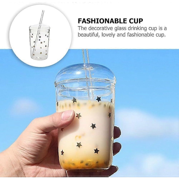 Mason Jar med låg og sugerør - Glas Boba Kop Æstetiske Kopper - Klare Vandflasker Genanvendelig Tumbler med låg og sugerør