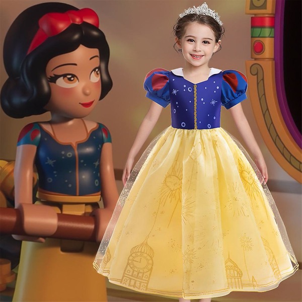 Snövit Princess Cosplay Klänning Barn Flickor Julaftonklänning Blå Gul Elegant A-linje Fancy Dress Xmas Klänningar 4-5Y