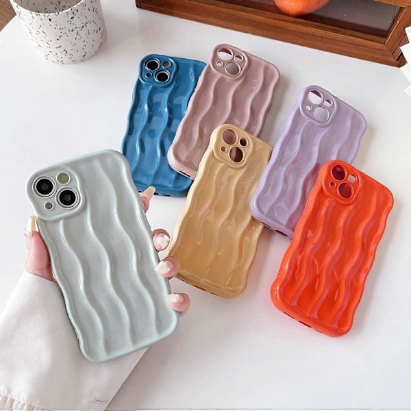 Vesikuvioinen kihara aalto Soft -kehys Yhteensopiva iPhone-kotelon kanssa (Pinkki, iPhone 13 Pro)