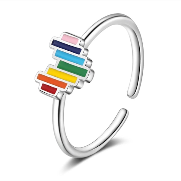 Regnbågshjärtsring Vintage Färgglad Knogleds Fingerring Band Justerbara Smycken För Kvinnor Flickor