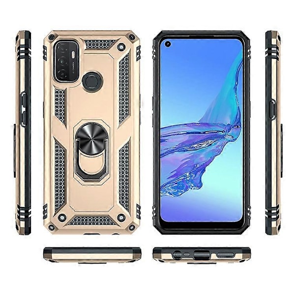 Kompatibelt Skal för Oppo A53 / A53s / A32 4G Mobilskal PC + TPU Hybrid med Ringstativ Gold