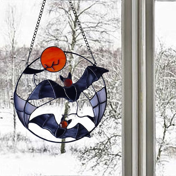 Halloween Lepakko Koriste Ontto Pyöreä Metalliketju Lasimaalaus Aurinkosieppari Sisäikkuna Seinäkoriste Lepakko Sisustus Juhlatarvikkeet