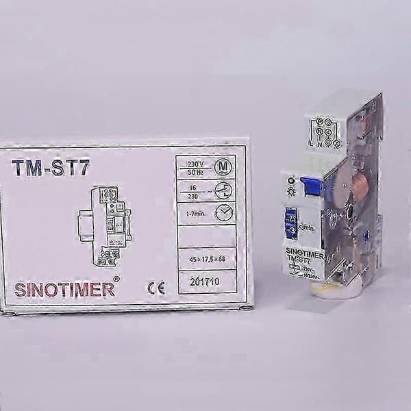 TM-ST7 220V AC 7 Minutter Mekanisk Timer 18Mm Enkeltmodul Din Skinne Trappe Timer Tidsbryter