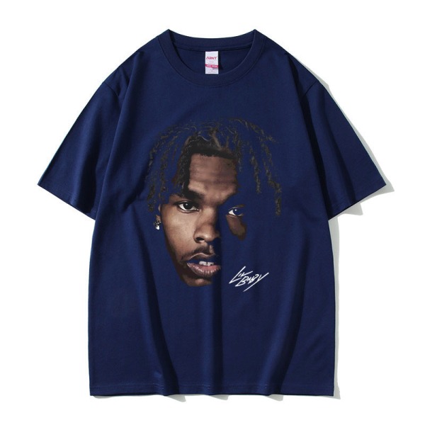 Hip Hop Oversized Tee Vanlig Retro Rapper Streetwear Sommar Herr Dam Kortärmad Tee Navy blue S