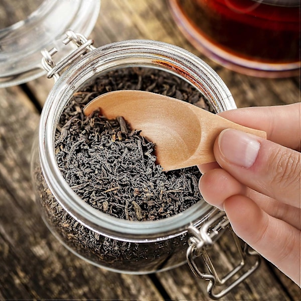 4 Pakning Tresleiv Massivt Tre Skje Mini Salt Sleiv med Kort Håndtak for Løse Te Blader, Kaffebønner, Godteri, Melkepulver, Krydder, Naturlig FargeV