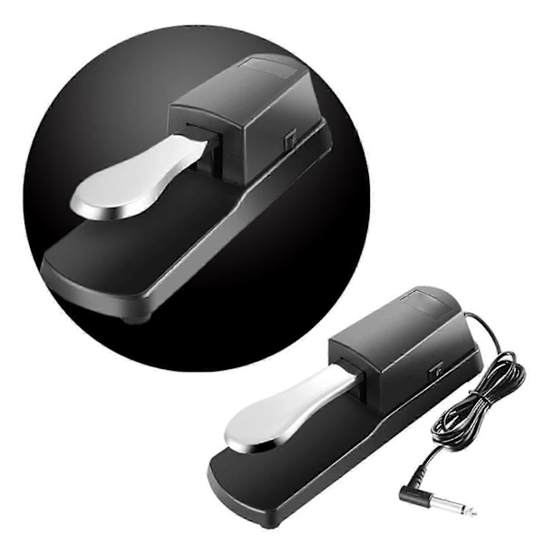 Pianopedal med kabel, skridsikker pude, keyboard sustain pedal til håndrullede og elektroniske klaverer, sølvfarvet