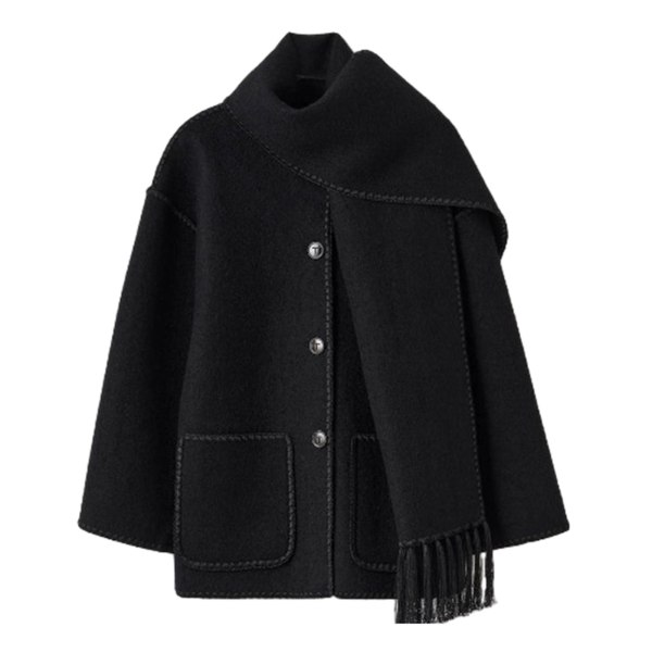 Muoti yksirivinen tupsuhuivi takki Vapaa-ajan paksu pitkähihainen takki syksyn talveksi Black L