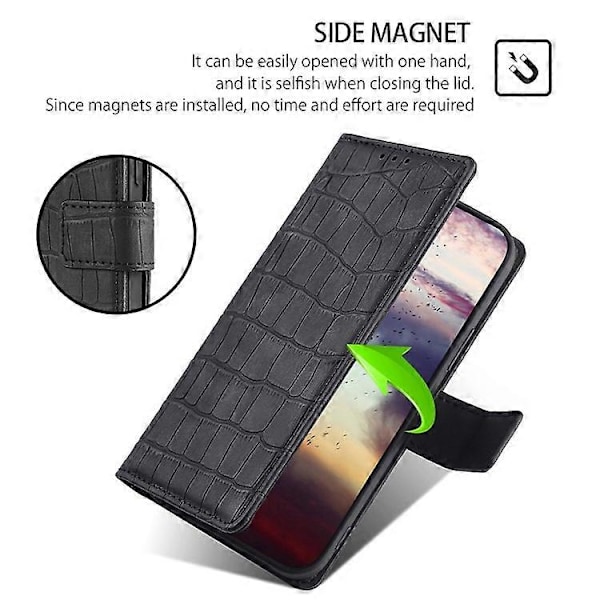 Krokodiltextur Plånboksfodral Kompatibelt För TCL 40R 5G, Hudvänlig PU Läder Stötsäkert Mobiltelefonskal Black