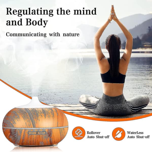 Aroma Diffuser, 500 ml lydløs duftoliediffuser, luftfugter med LED-lys, yoga UK SXQ