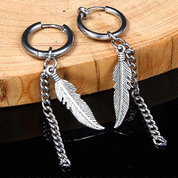 Fjer Punk Hoop Øreringe Rustfrit Stål Blad Hug Stud Hængsel Unisex Pierced Smykker 1 Par