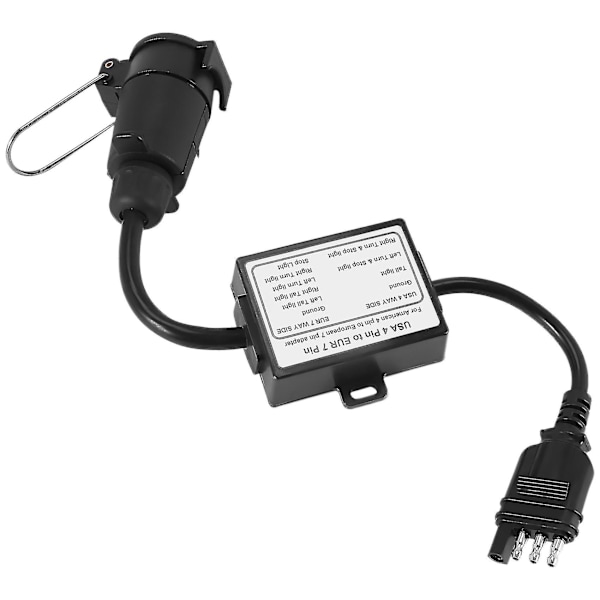 Adapter til anhængerlys fra USA til Europa, 4-polet fladt stik (amerikansk køretøj) til 7-polet rundt stik (europæisk trailer)