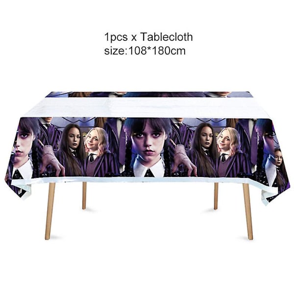 Elokuva Keskiviikko Addamsin syntymäpäiväjuhlien koristelu Banneri Ilmapallo Astiasto Juhlatapahtumatarvikkeet Kodinsisustuskupit tausta 1pcs tablecloth10