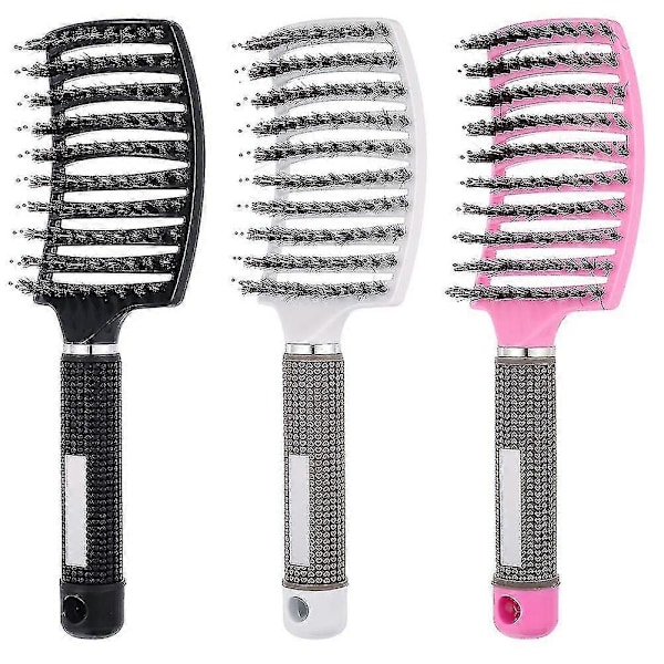 3 stk. Tangle Comb uden knuder, vildsvinebørster, buet kam, Tangle hårbørste, til styling af hårbørstesættet