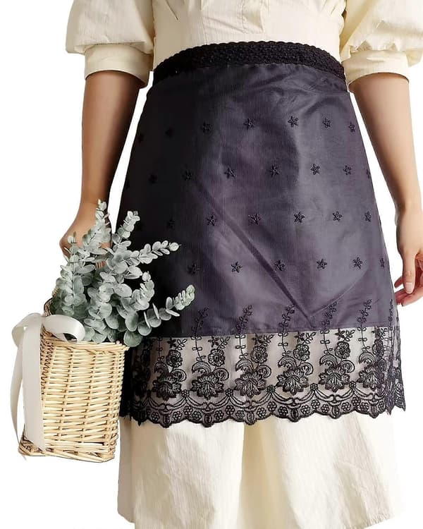 Kort midjeförkläde spets halvt förkläde retro polyester damförkläde köksförkläde blomsteraffär restaurang café keramik hotell-ZZY