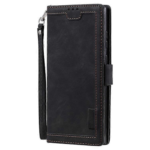 Kompatibelt för Samsung Galaxy S23 Ultra Retro Splicing Stil PU Läder Stötsäkert Telefonfodral Plånbok Ställ Folio Flipskydd med S Black