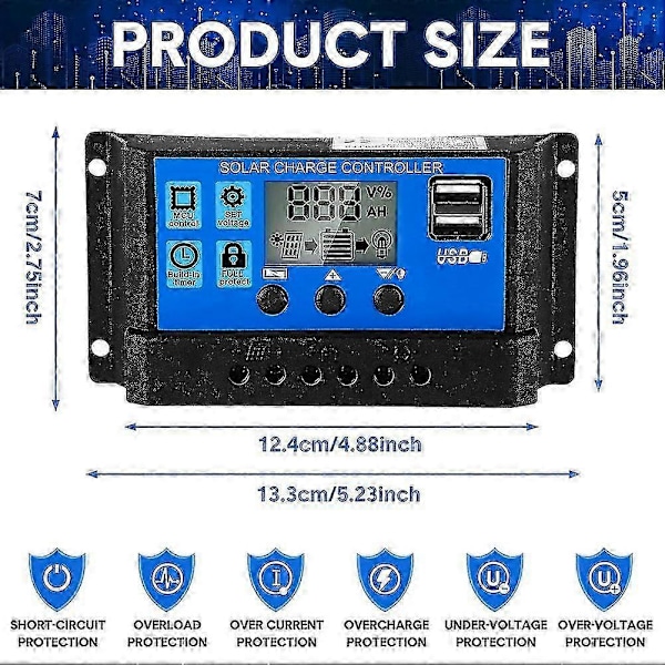 2 stk. 30a Solcelle Batteri Controller 12v/24v Solpanel Ladecontroller Jord Solpanel Kontrol