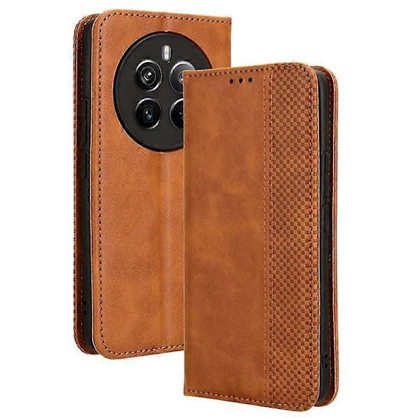 Kompatibelt Skal för Realme 12 Pro 5G / 12 Pro+ 5G Stöttåligt TPU Skal Läder Retro Textur Telefonskydd Brown