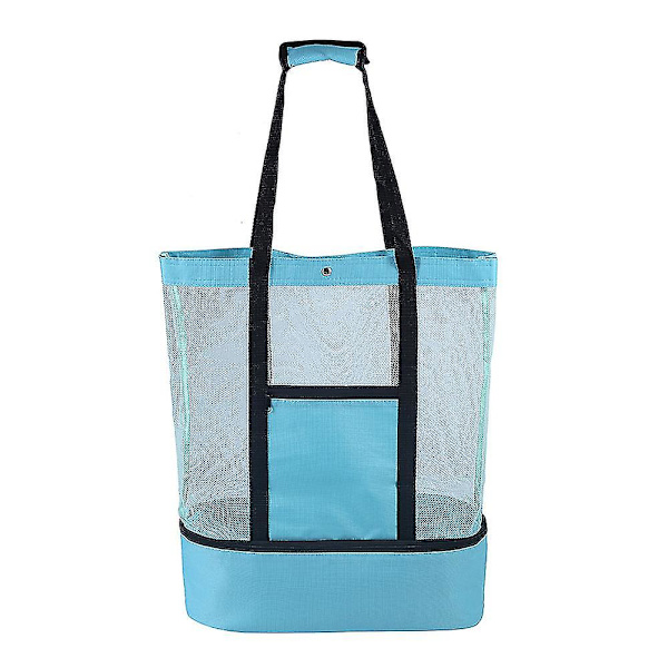 Beach Tote Bag Slitesterk Stor Mesh Beach Bag Bærbar dobbeltlags ispose Tørr Våtseparasjon Isolasjonsveske