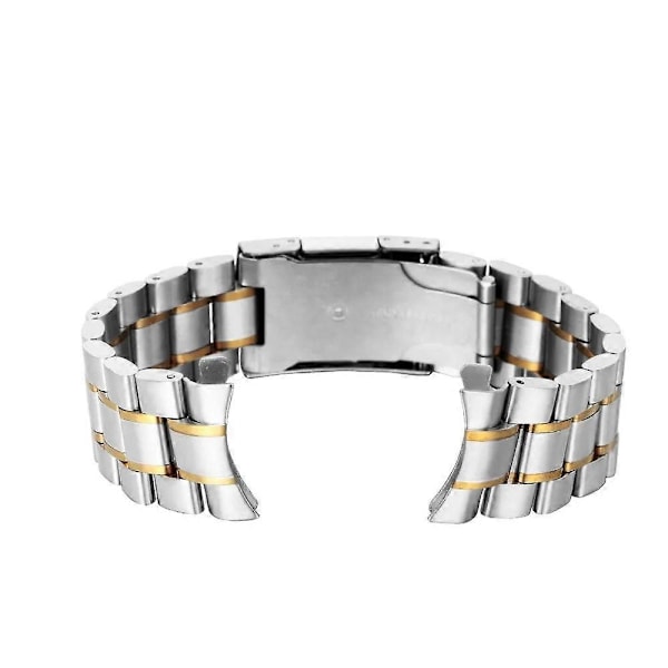 20 mm rustfrit stål solidt led armbånd urrem lige ende med 4 stk. fjederstifter til ur (sølv+gylden)