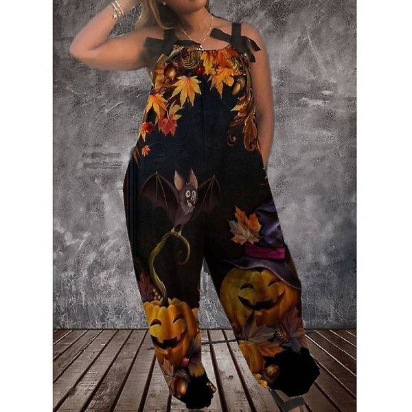 Halloween Bat Pumpkin Ghost Cute Print Naisten Haalarit Romperit Haalarit Yksiosaiset pellavaiset casual haalarit naisille style 7 3XL