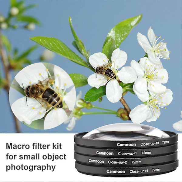 72mm Närbildsfilter Kit 4st (+1,+2,+4,+10) Makrofilter Närbildslins Filter Set med Filt