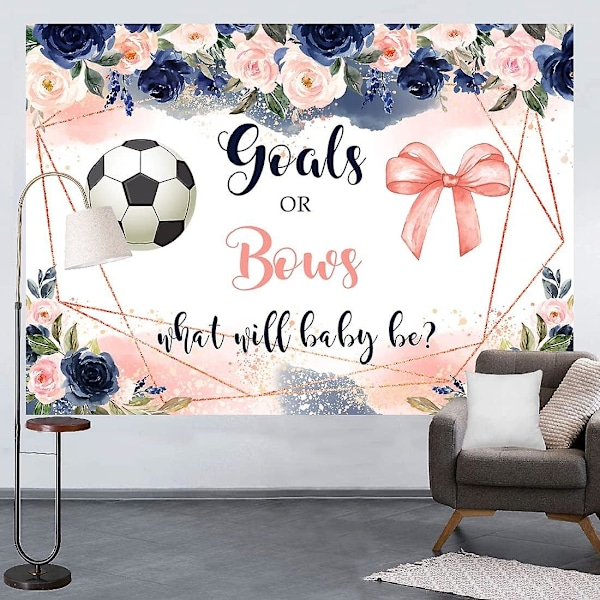 Fotboll Kön Avslöjande Mål Eller Rosetter Baby Shower Bakgrund Blommor Blå Eller Rosa Pojke Eller Flicka Han Eller Hon Blommig Fotboll Avslöjande Bakgrund Party Dekorationer S