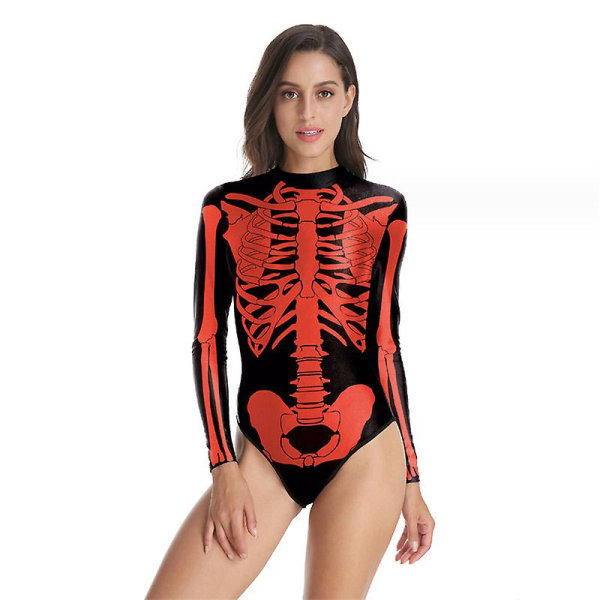 Halloween Dam Digital Skelett Tight Baddräkt i ett stycke med Zip-back style 8 S-M