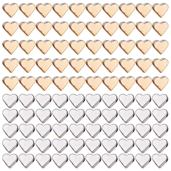 1 Set med 100 st Berlocker Legering Kärlek Hjärta Form Pärlor Litet Hål Distans Pärlor DIY Smyckestillverkning Tillbehör för Armband Halsband (Silver Gyllene
