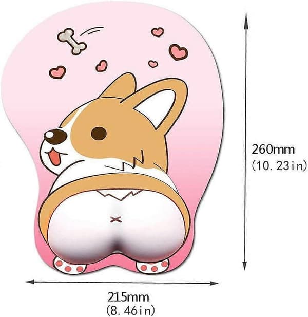 3D Musemåtte med håndledsstøtte, Ergonomisk blød silikone gel gaming musemåtte, Sød Corgi hund anime musemåtte til PC laptops